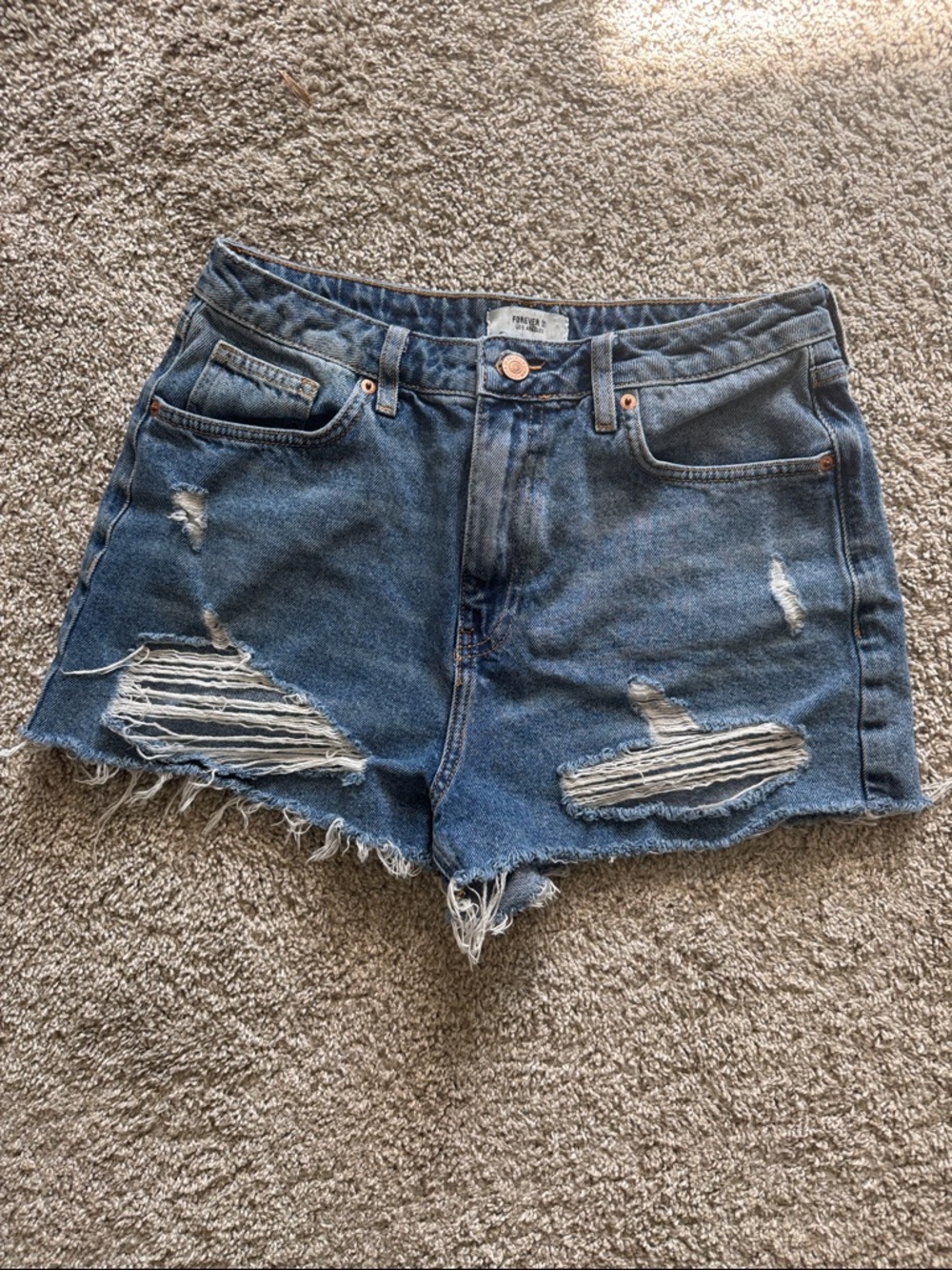 Forever 21 Distressed Dark Blue Denim Cutoff Shorts